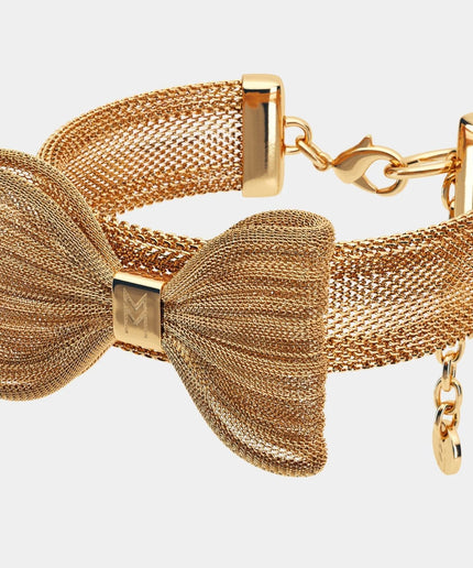 Bandettini Gold Coated Mesh Dog Collar with Bow - TANK TINKER